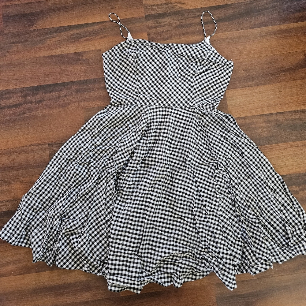 American Living Black & White Gingham Sundress with Spaghetti Straps